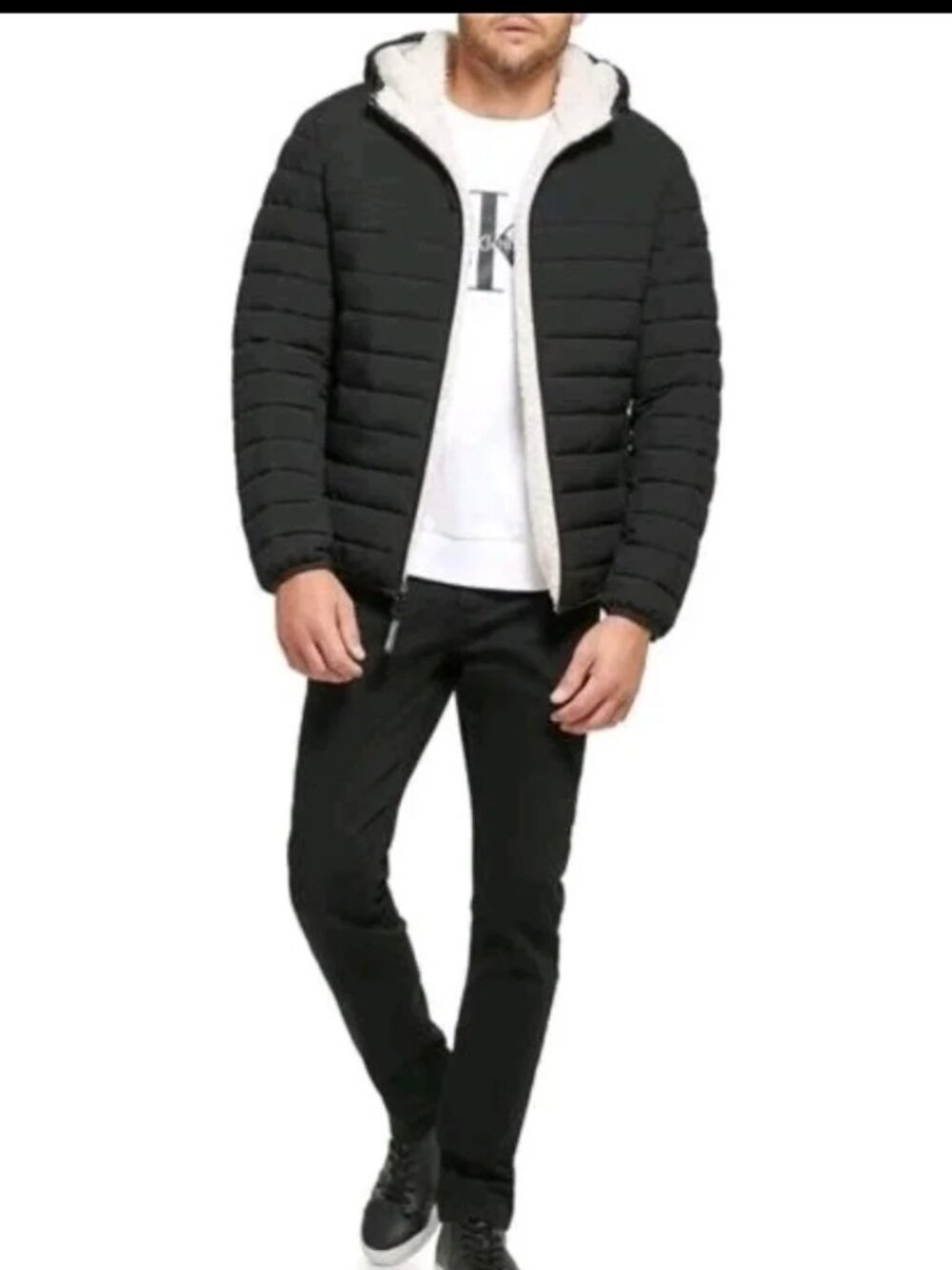 Calvin Klein Men's Hooded Quilted Coat, Sherpa-lined | Ebony | S | $195 | NWT